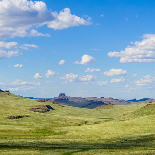 Green hills of the Owyhee Prairie in Oregon's high desert provide expansive vistas.