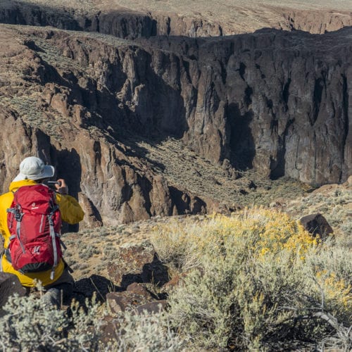 A hiker admires West Little Owyhee Canyon