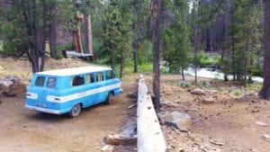 Chevy van parked on Whychus Creek