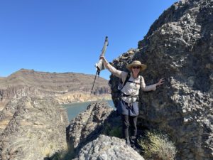 Oregon Desert Trail thru-hiker at the Owyhee terminus