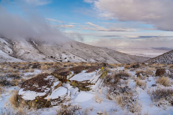 Grays Butte covered in snow in Hart Sheldon winter.