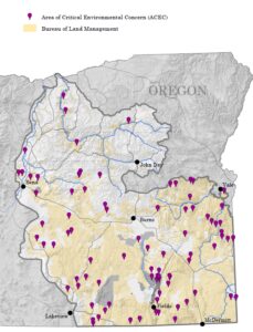 A map of Areas of Critical Environmental Concern in Oregon's high desert